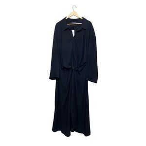 Eloquii Black Front Knot Midi Shirt Dress Long Sleeve Plus Size 28 08306